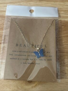 Gold Chain Necklace with Blue Butterfly Pendant